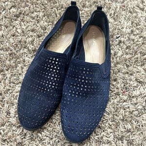 Nurture Shoes Perforated Flats Comfort Blue Leather Slip On Loafers Sz 9.5